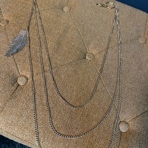 Gold Feather Pendant Layered triple Wallet chain punk chic alternative